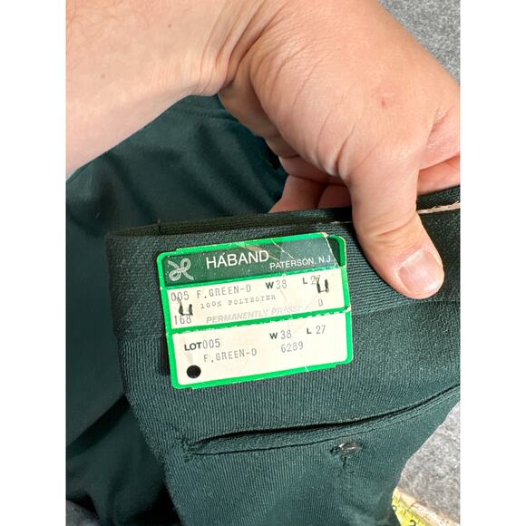 VINTAGE 70s Haband Of Paterson Pants Mens 38x27 Green Straight Leg Trousers NWT - Picture 5 of 6
